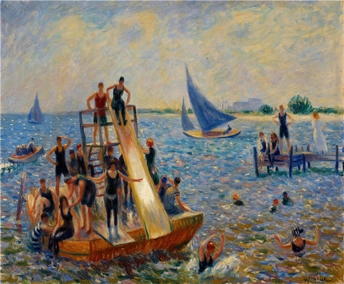 威廉·格拉肯斯（William Glackens，美国画家 ）高清作品-《木筏 (1915)》