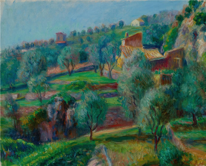 威廉·格拉肯斯（William Glackens，美国画家 ）高清作品-《梯田，法国南部》