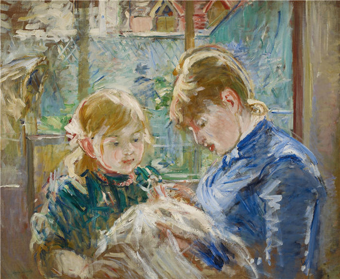 贝特·莫里索（Berthe Morisot，法国画家）高清作品 -《艺术家的女儿朱莉和她的保姆（约 1884 年）》