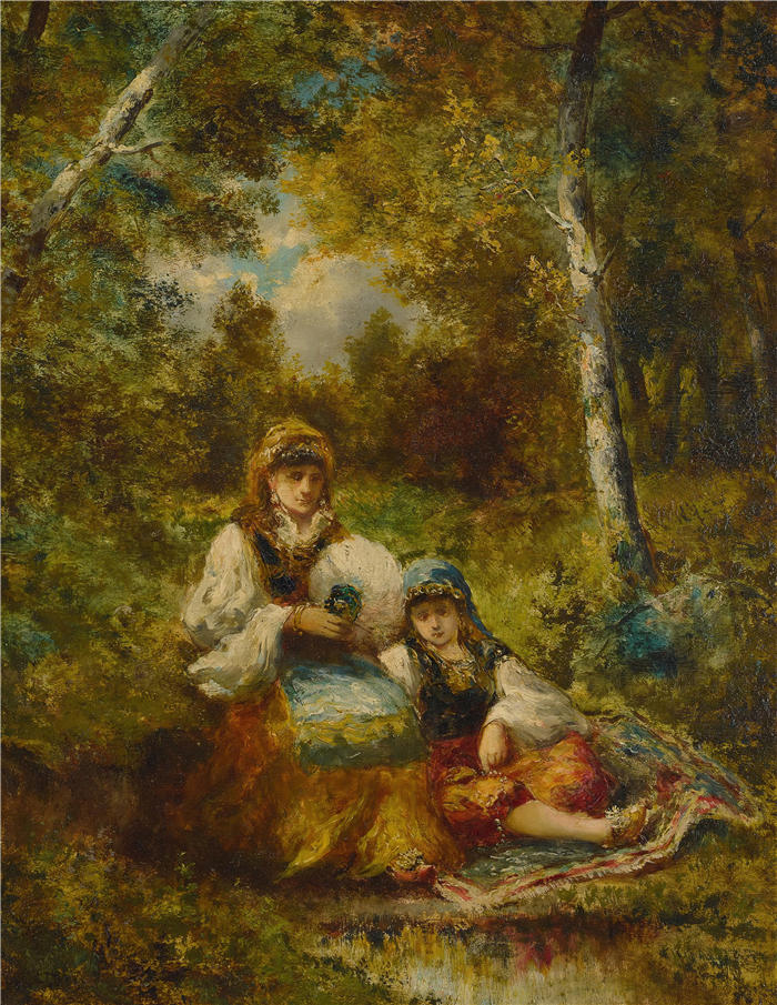 纳西斯·迪亚兹·德·拉·佩纳(Narcisse-Virgile Diaz de la Peña,法国画家)作品-《波希米亚人在森林中的休息(草图)》