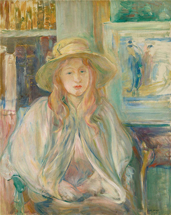贝特·莫里索（Berthe Morisot，法国画家）高清作品 -《戴草帽的女孩（1892年）》