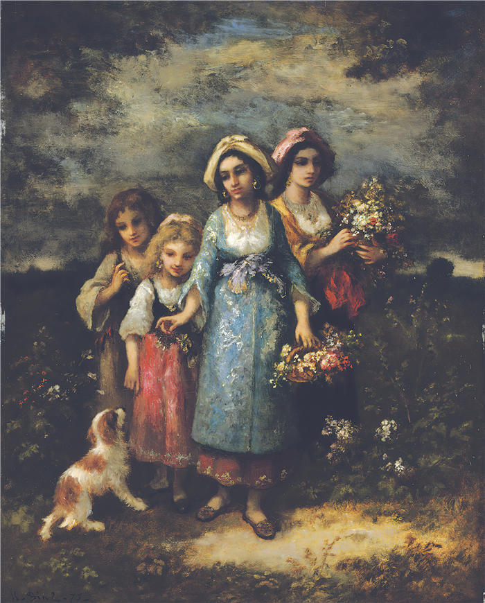 纳西斯·迪亚兹·德·拉·佩纳(Narcisse-Virgile Diaz de la Peña,法国画家)作品-《采花(1873)》