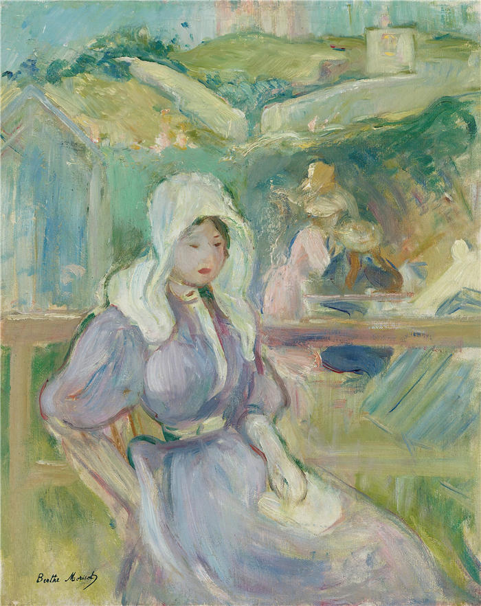 贝特·莫里索(Berthe Morisot,法国画家)高清作品 -《在 Portrieux 的海滩上 (1894)》