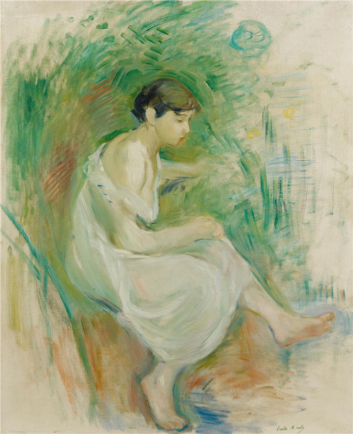 贝特·莫里索（Berthe Morisot，法国画家）高清作品 -《穿衬衫的沐浴者（1894 年）》