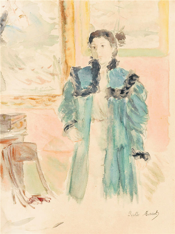 贝特·莫里索（Berthe Morisot，法国画家）高清作品 -《穿绿色外套的小女孩（玛莎）（1894年）》
