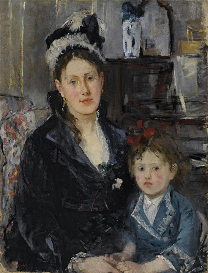贝特·莫里索(Berthe Morisot,法国画家)高清作品 -《Mme Boursier 和她的女儿的肖像》
