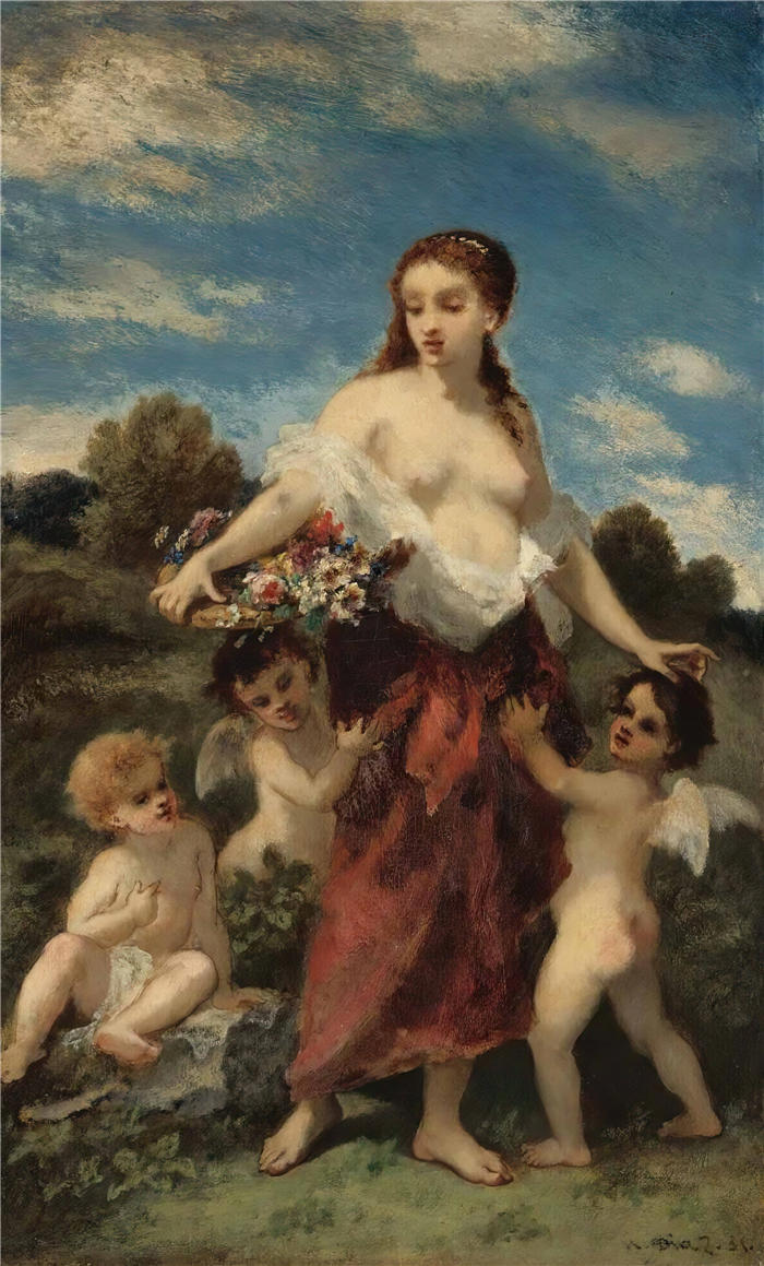 纳西斯·迪亚兹·德·拉·佩纳（Narcisse-Virgile Diaz de la Peña，法国画家）作品-《弗洛尔被爱或纯真所抓住（1851年）》