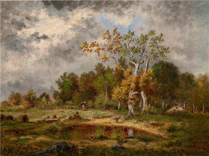 纳西斯·迪亚兹·德·拉·佩纳（Narcisse-Virgile Diaz de la Peña，法国画家）作品-《在池塘边的树林里》