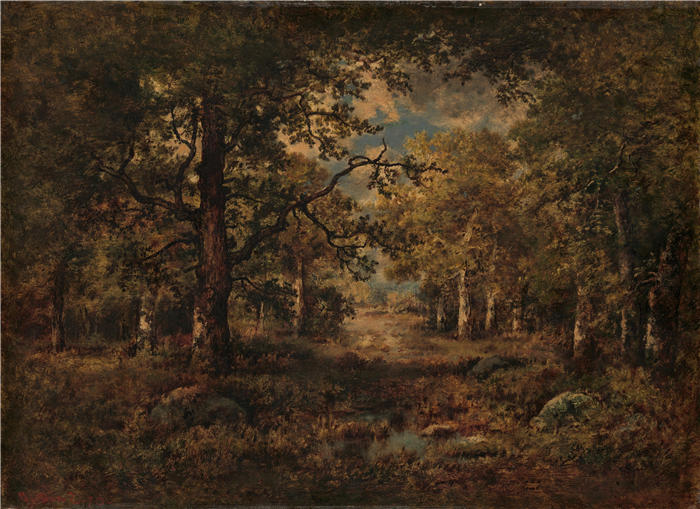 纳西斯·迪亚兹·德·拉·佩纳（Narcisse-Virgile Diaz de la Peña，法国画家）作品-《透过树木的远景；枫丹白露 (1873)》