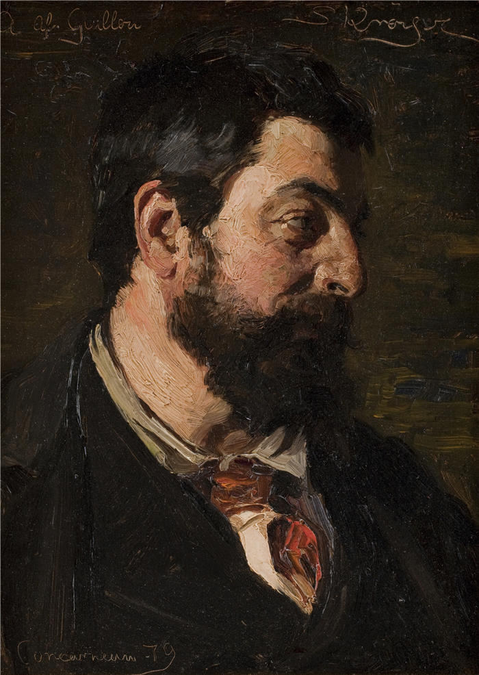 佩德·瑟夫林·柯罗耶（Peder Severin Kroyer，丹麦画家）高清作品-《法国画家阿尔弗雷德·吉洛的肖像（1879年） 》