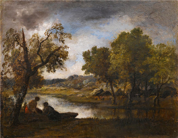 纳西斯·迪亚兹·德·拉·佩纳（Narcisse-Virgile Diaz de la Peña，法国画家）作品-《湖岸边的两个游泳者》