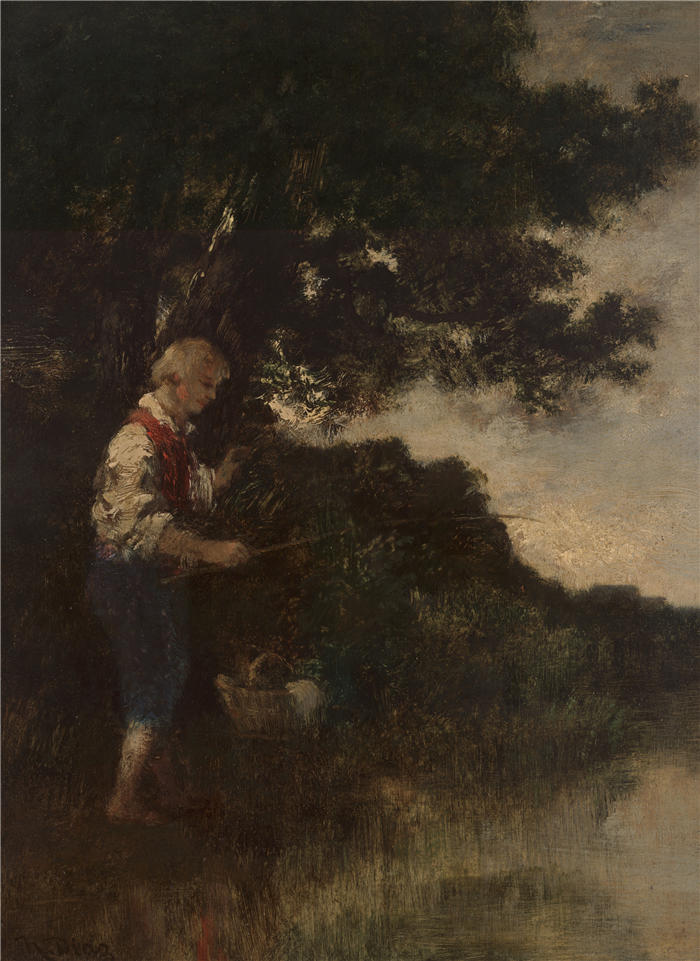 纳西斯·迪亚兹·德·拉·佩纳（Narcisse-Virgile Diaz de la Peña，法国画家）作品-《男孩钓鱼》