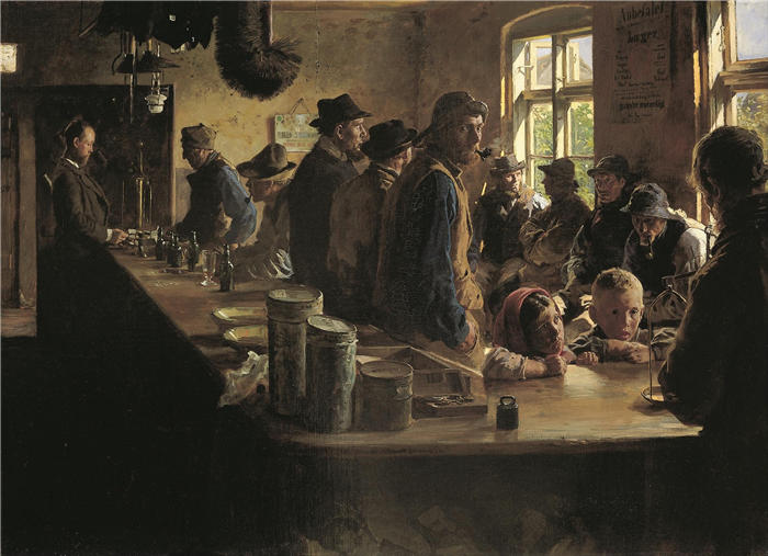 佩德·瑟夫林·柯罗耶(Peder Severin Kroyer,丹麦画家)高清作品-《在杂货店,没有钓鱼的时候(1882 年)》