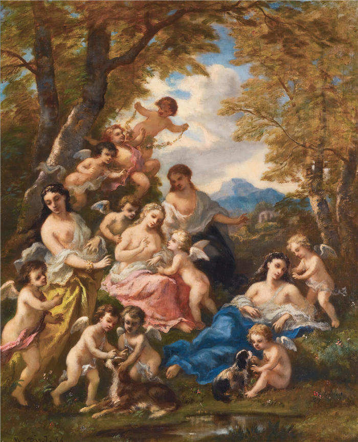 纳西斯·迪亚兹·德·拉·佩纳（Narcisse-Virgile Diaz de la Peña，法国画家）作品-《仙女与爱情（1854）》