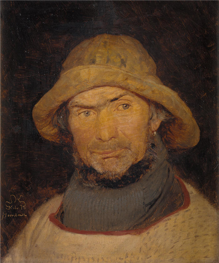 佩德·瑟夫林·柯罗耶（Peder Severin Kroyer，丹麦画家）高清作品-《霍恩布克渔夫肖像（1875年）》