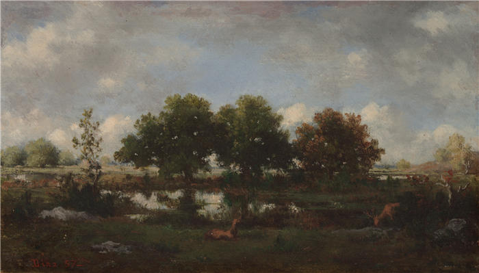 纳西斯·迪亚兹·德·拉·佩纳（Narcisse-Virgile Diaz de la Peña，法国画家）作品-《有雄鹿的森林景观（1857 年）》
