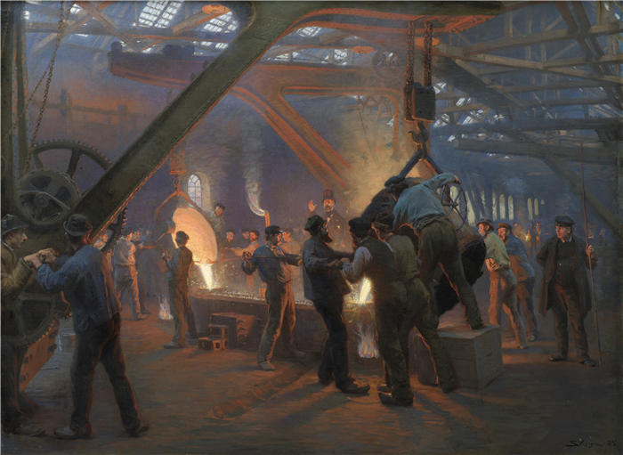 佩德·瑟夫林·柯罗耶(Peder Severin Kroyer,丹麦画家)高清作品-《Burmeister and Wain铸铁厂(1885年)》
