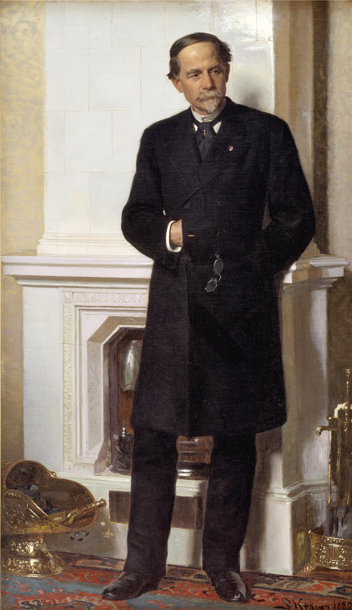 佩德·瑟夫林·柯罗耶（Peder Severin Kroyer，丹麦画家）高清作品-《建筑师F.梅尔达尔肖像（1882）》