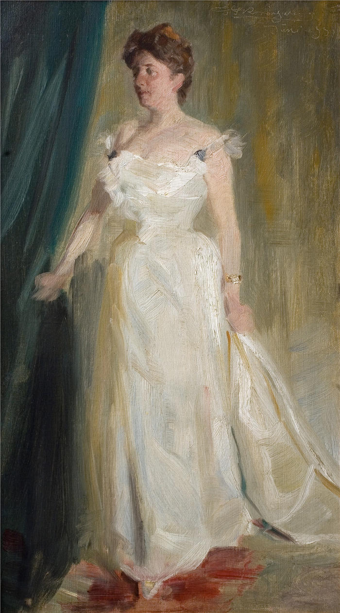 佩德·瑟夫林·柯罗耶(Peder Severin Kroyer,丹麦画家)高清作品-《Lillie Suzanne Raben Levetzau伯爵夫人肖像(1899) 》