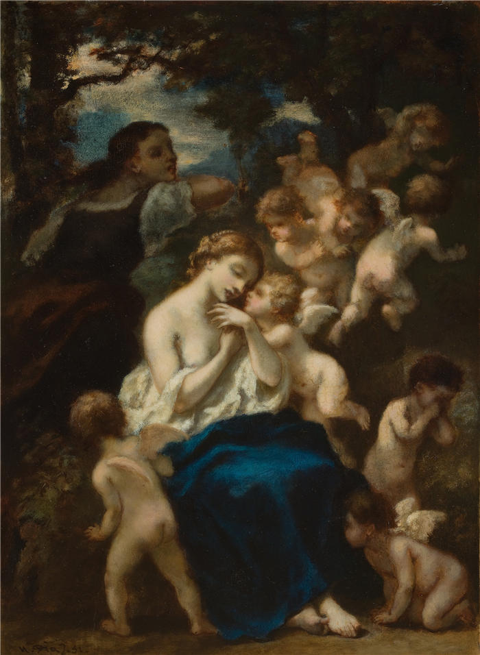 纳西斯·迪亚兹·德·拉·佩纳（Narcisse-Virgile Diaz de la Peña，法国画家）作品-《有丘比特的仙女（1851）》