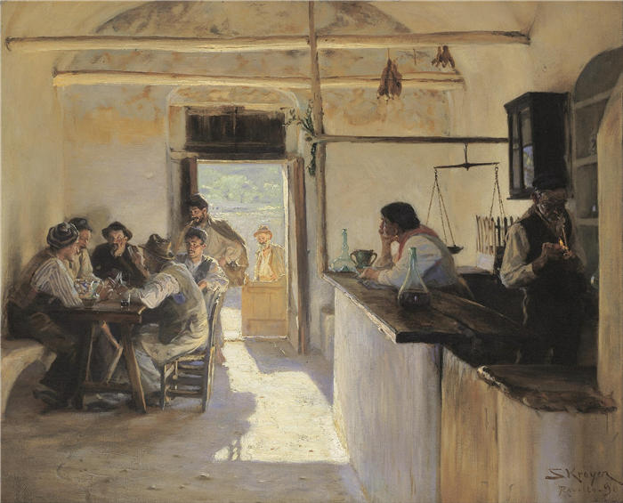 佩德·瑟夫林·柯罗耶（Peder Severin Kroyer，丹麦画家）高清作品-《拉维罗的 Osteria（1890 年）》