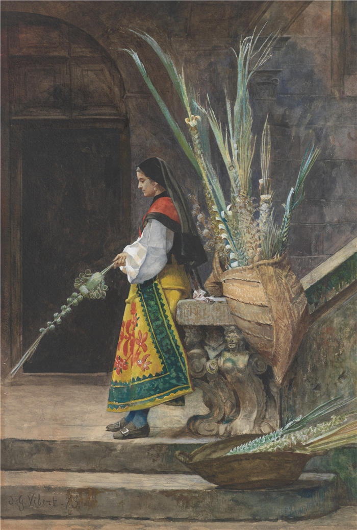 杰汉·乔治·维伯特（Jehan Georges Vibert ，法国画家）高清作品-《西班牙棕榈周日（1873 年）》