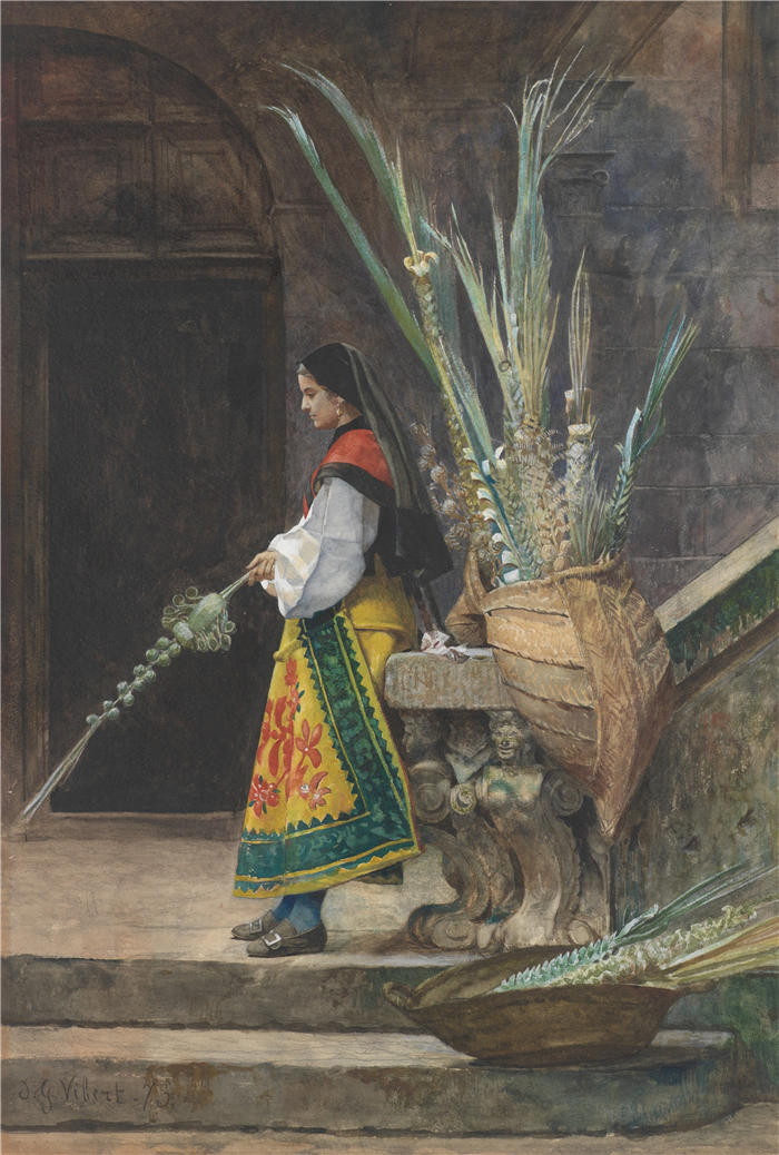 杰汉·乔治·维伯特(Jehan Georges Vibert ,法国画家)高清作品-《西班牙棕榈周日(1873 年)》