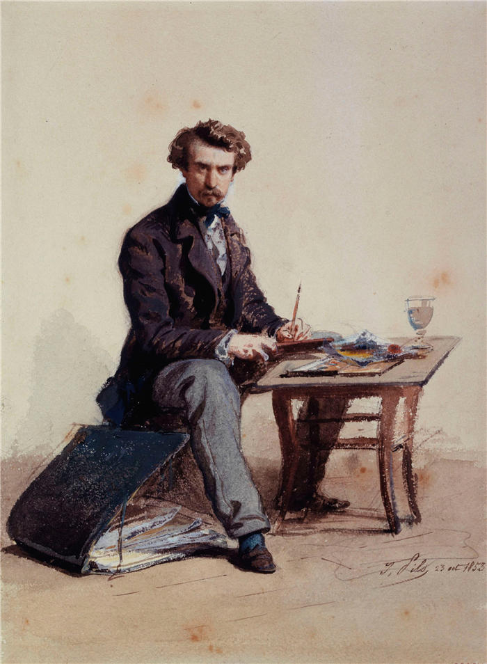 伊西多尔·皮尔斯（Isidore Pils，法国画家）高清作品-艺术家肖像(1853)