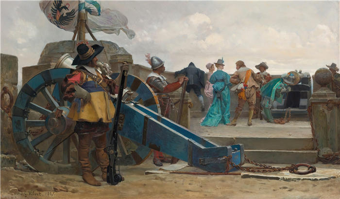 杰汉·乔治·维伯特（Jehan Georges Vibert ，法国画家）高清作品-《在城墙上 (1867)》