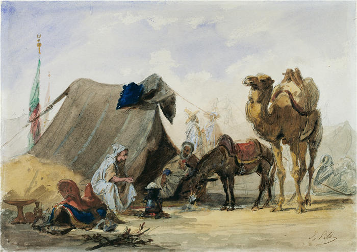 伊西多尔·皮尔斯（Isidore Pils，法国画家）高清作品-阿拉伯营地 (1861)