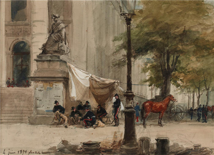伊西多尔·皮尔斯（Isidore Pils，法国画家）高清作品-炮兵营地广场，1871年6月4日。（1871年）