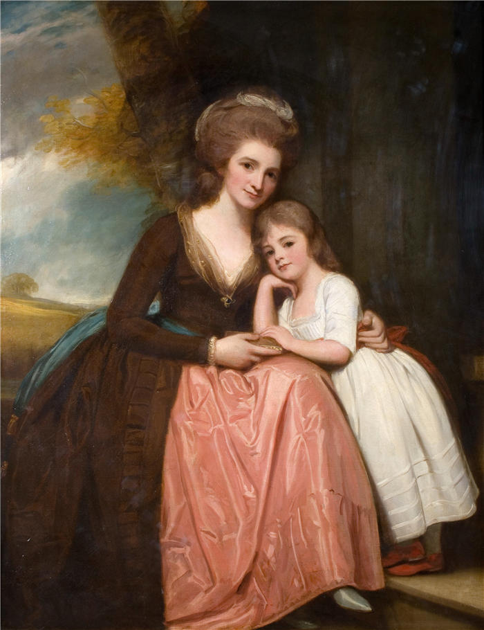 乔治·罗姆尼(George Romney,英国画家)高清作品-《布雷斯布里奇夫人和她的女儿玛丽的肖像(1784 年)》