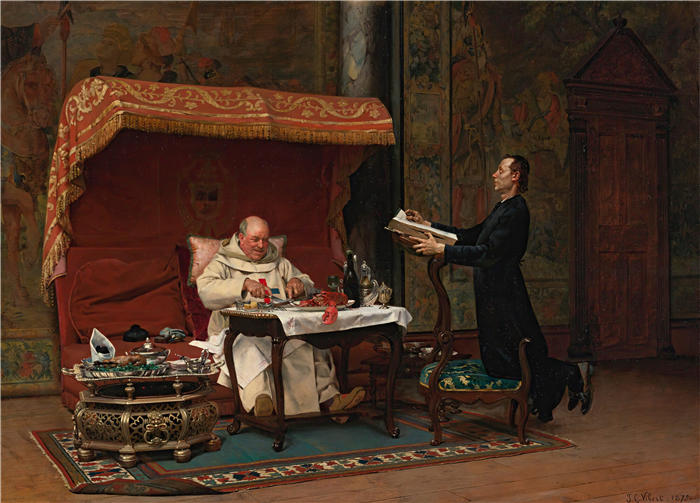 杰汉·乔治·维伯特（Jehan Georges Vibert ，法国画家）高清作品-《佳能的晚餐（1875）》