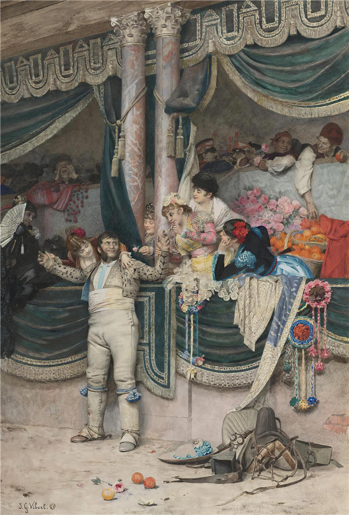 杰汉·乔治·维伯特（Jehan Georges Vibert ，法国画家）高清作品-《斗牛士的崇拜人群》