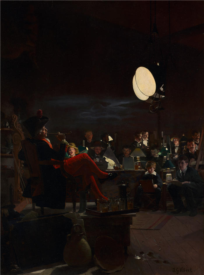 杰汉·乔治·维伯特（Jehan Georges Vibert ，法国画家）高清作品-《夜班（约 1881 年）》