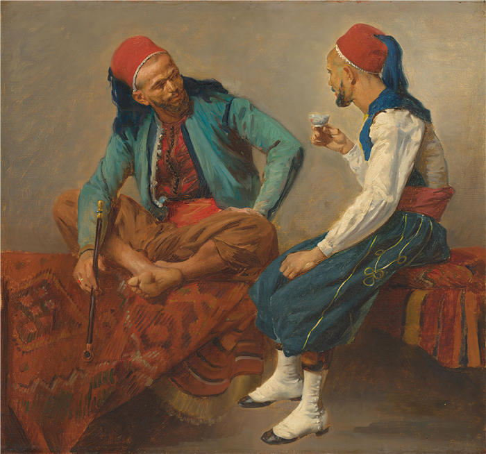 伊西多尔·皮尔斯（Isidore Pils，法国画家）高清作品-两个北非人交谈（约 1860 年代）