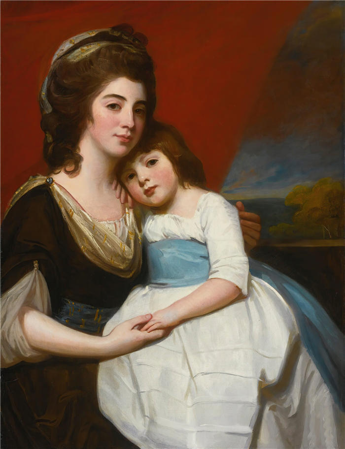 乔治·罗姆尼（George Romney，英国画家）高清作品-《乔治亚娜·史密斯夫人（约 1757-1799 年）和她儿子的肖像》