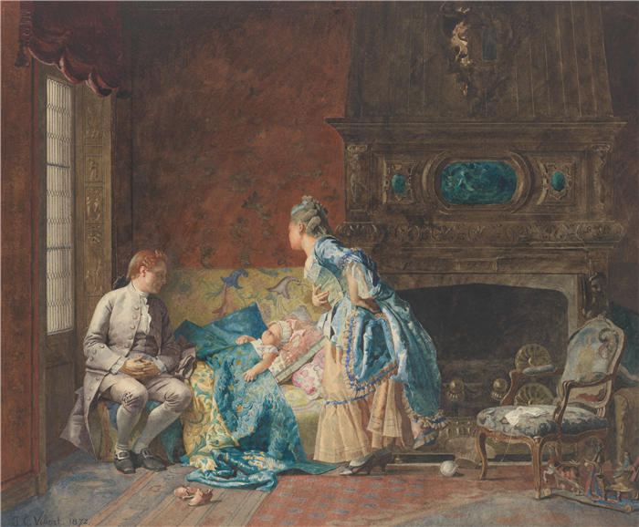 杰汉·乔治·维伯特（Jehan Georges Vibert ，法国画家）高清作品-《第一个宝贝（1872）》