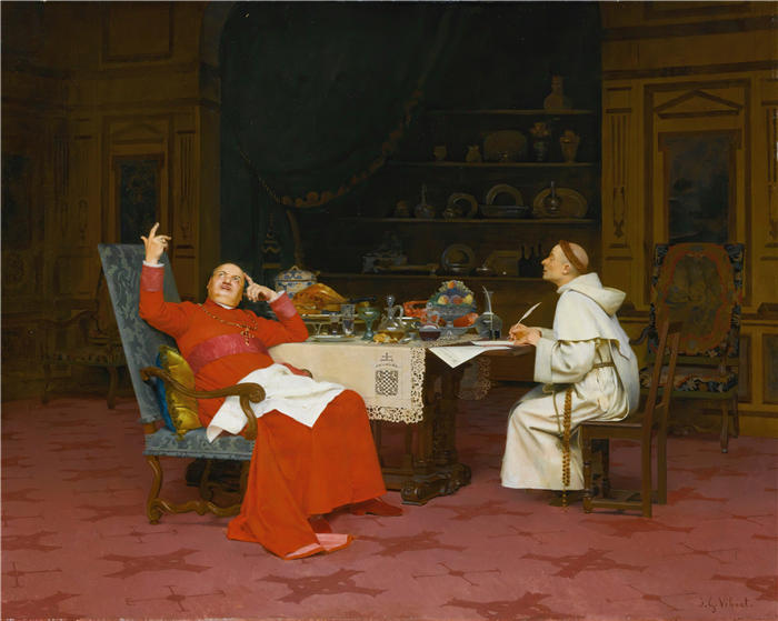 杰汉·乔治·维伯特(Jehan Georges Vibert ,法国画家)高清作品-《布道南禁欲》