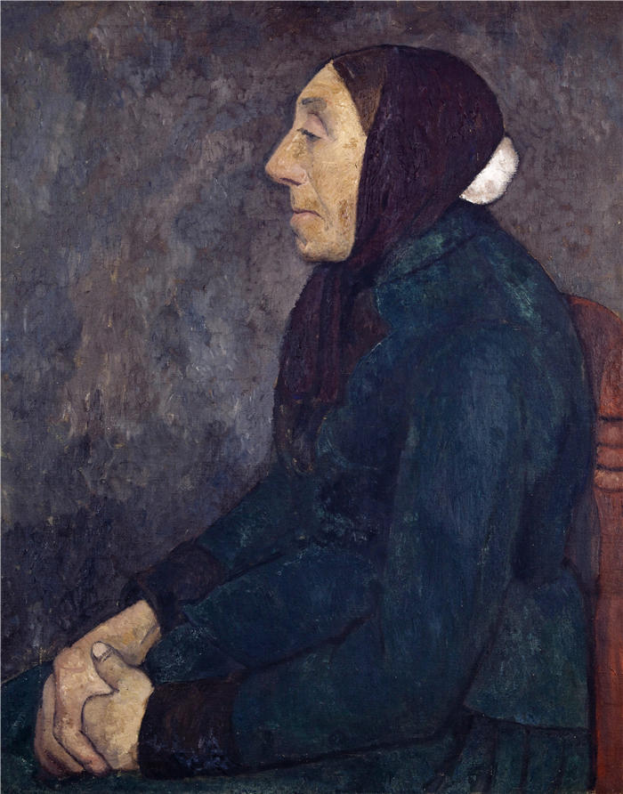 保拉·莫德松-贝克尔(Paula Modersohn-Becker,德国画家)高清油画作品-《坐着的老农妇 (1903)》