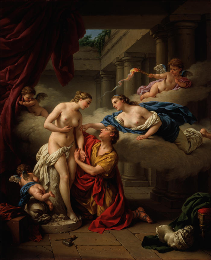 路易斯-让-弗朗索瓦·拉格尼（Louis-Jean-François Lagrenée，法国画家）高清油画作品-《皮格马利翁和他的雕像（1777）》