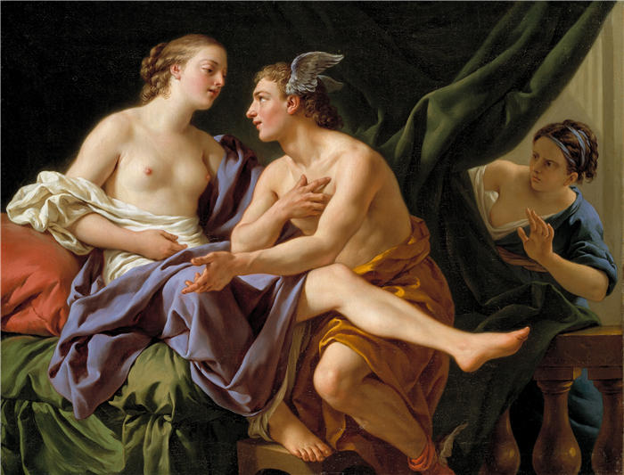 路易斯-让-弗朗索瓦·拉格尼（Louis-Jean-François Lagrenée，法国画家）高清油画作品-《水星、赫尔斯和阿格劳拉 (1767)》