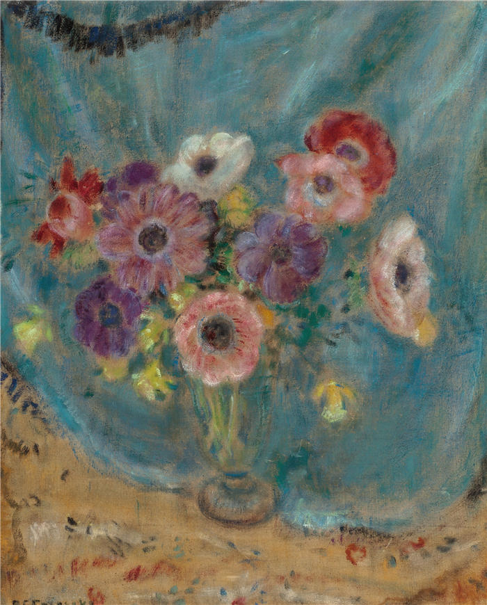 弗雷德里克·卡尔·弗里塞克(Frederick Carl Frieseke,美国画家)高清作品-《花卉静物》