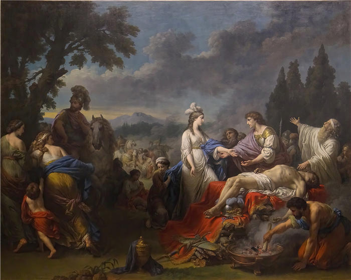 路易斯-让-弗朗索瓦·拉格尼（Louis-Jean-François Lagrenée，法国画家）高清油画作品-《印第安人首领的两个寡妇争夺火刑柱的荣誉（1783年）》