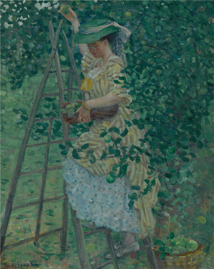 弗雷德里克·卡尔·弗里塞克（Frederick Carl Frieseke，美国画家）高清作品-《苹果树 (1908)》