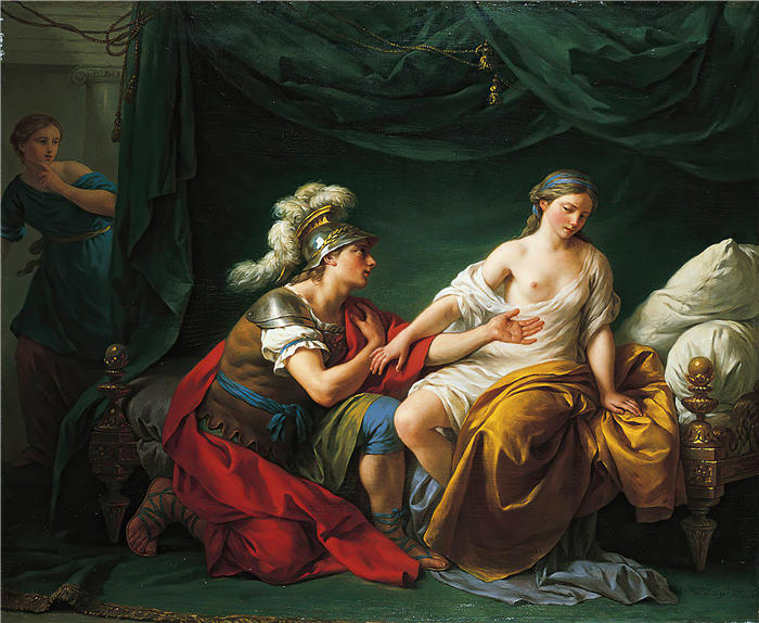 路易斯-让-弗朗索瓦·拉格尼（Louis-Jean-François Lagrenée，法国画家）高清油画作品-《亚西比德跪在情妇面前（约 1781 年）》