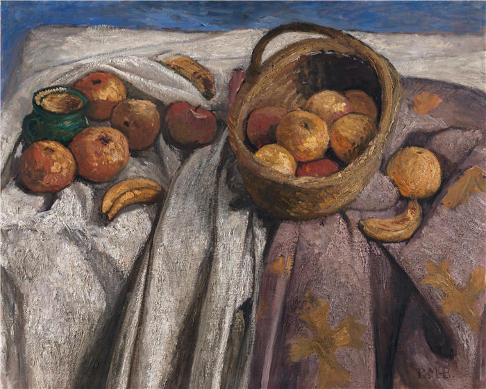 保拉·莫德松-贝克尔（Paula Modersohn-Becker，德国画家）高清油画作品-《苹果和香蕉的静物（1905）》