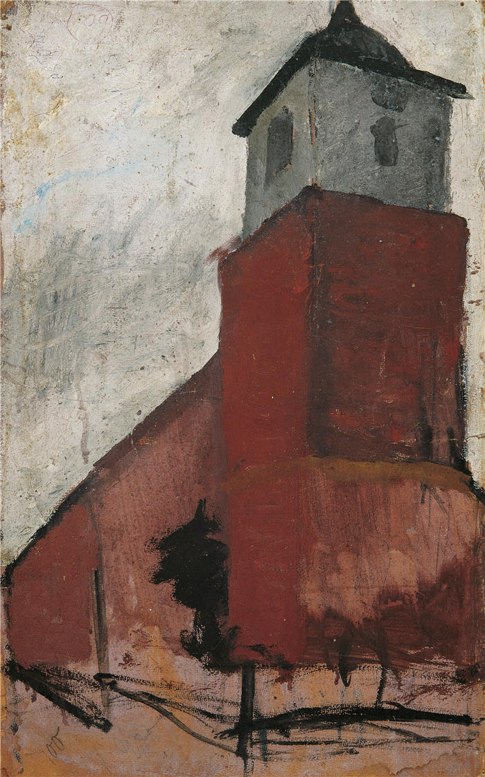 保拉·莫德松-贝克尔（Paula Modersohn-Becker，德国画家）高清油画作品-《沃尔普斯韦德教堂（1900 年）》