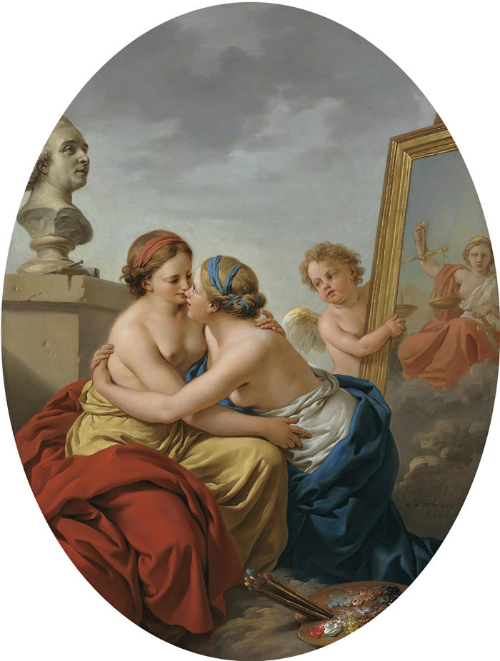 路易斯-让-弗朗索瓦·拉格尼（Louis-Jean-François Lagrenée，法国画家）高清油画作品-《绘画与雕塑的结合（1768）》