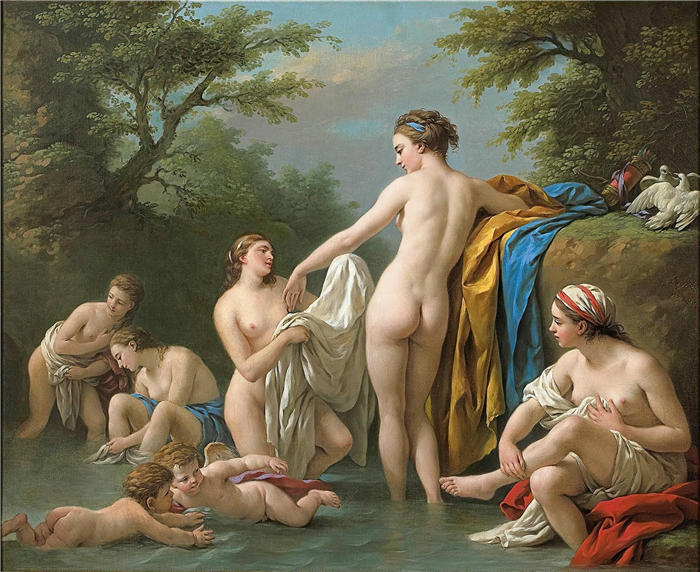 路易斯-让-弗朗索瓦·拉格尼（Louis-Jean-François Lagrenée，法国画家）高清油画作品-《维纳斯和仙女沐浴（1776）》